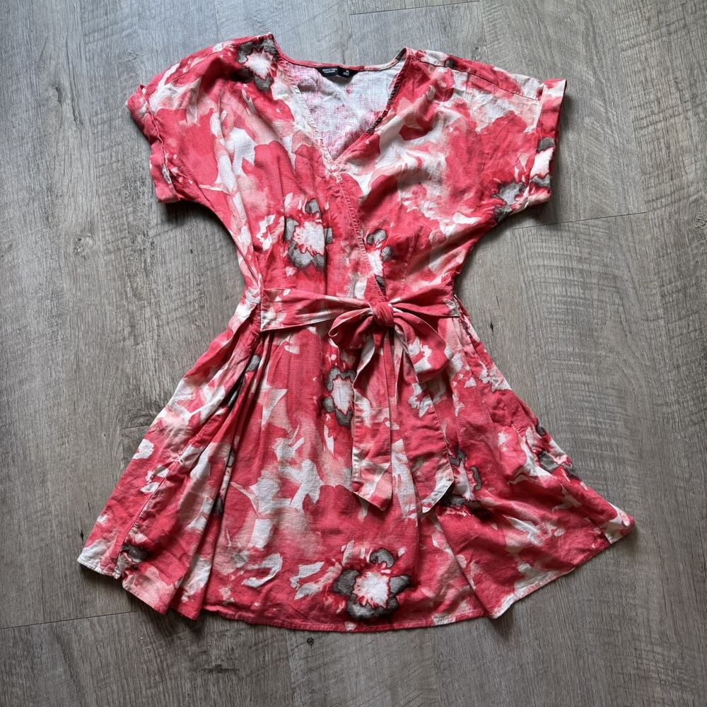 Simply Vera Wang Wrap Tie Front Dress Womens Petite L Pink Watercolor Floral